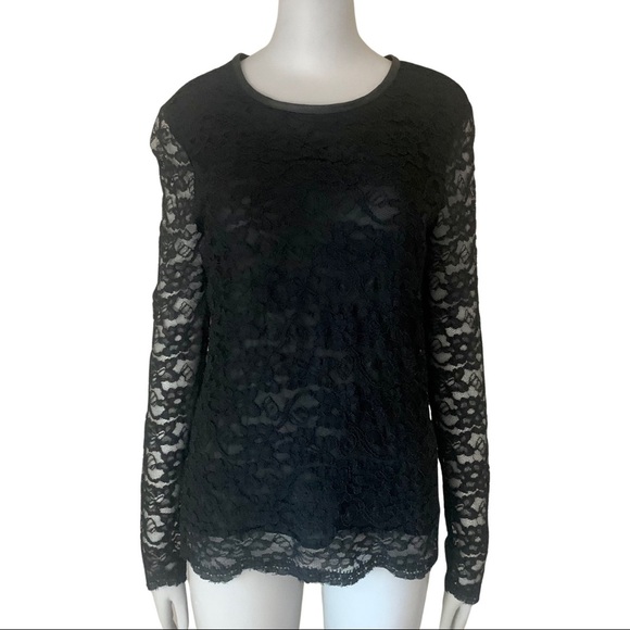 BROCHU WALKER Silk Lace Blouse Sheer Long Sleeves Black Style# HY13965 - Picture 7 of 16